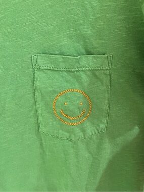 Embroidered Smiley Face Green T-shirt Toad & Co Sz M